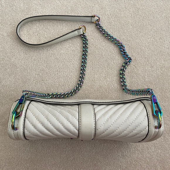 REBECCA MINKOFF WHITE LEATHER CROSSBODY / SHOULDER BAG WITH RAINBOW HARDWARE - Picture 3 of 16